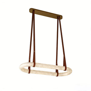 Alabaster Round Leather Chandelier - Classic Oval Perspective | HoaiLamp