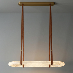 Alabaster Round Leather Chandelier - Atmospheric Stucco Glow | HoaiLamp