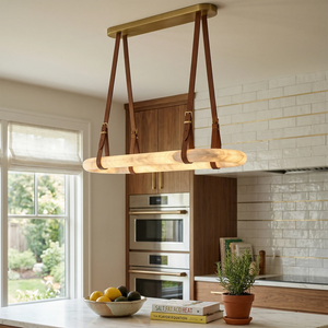 Alabaster Round Leather Chandelier - Bright Culinary Island | HoaiLamp 
