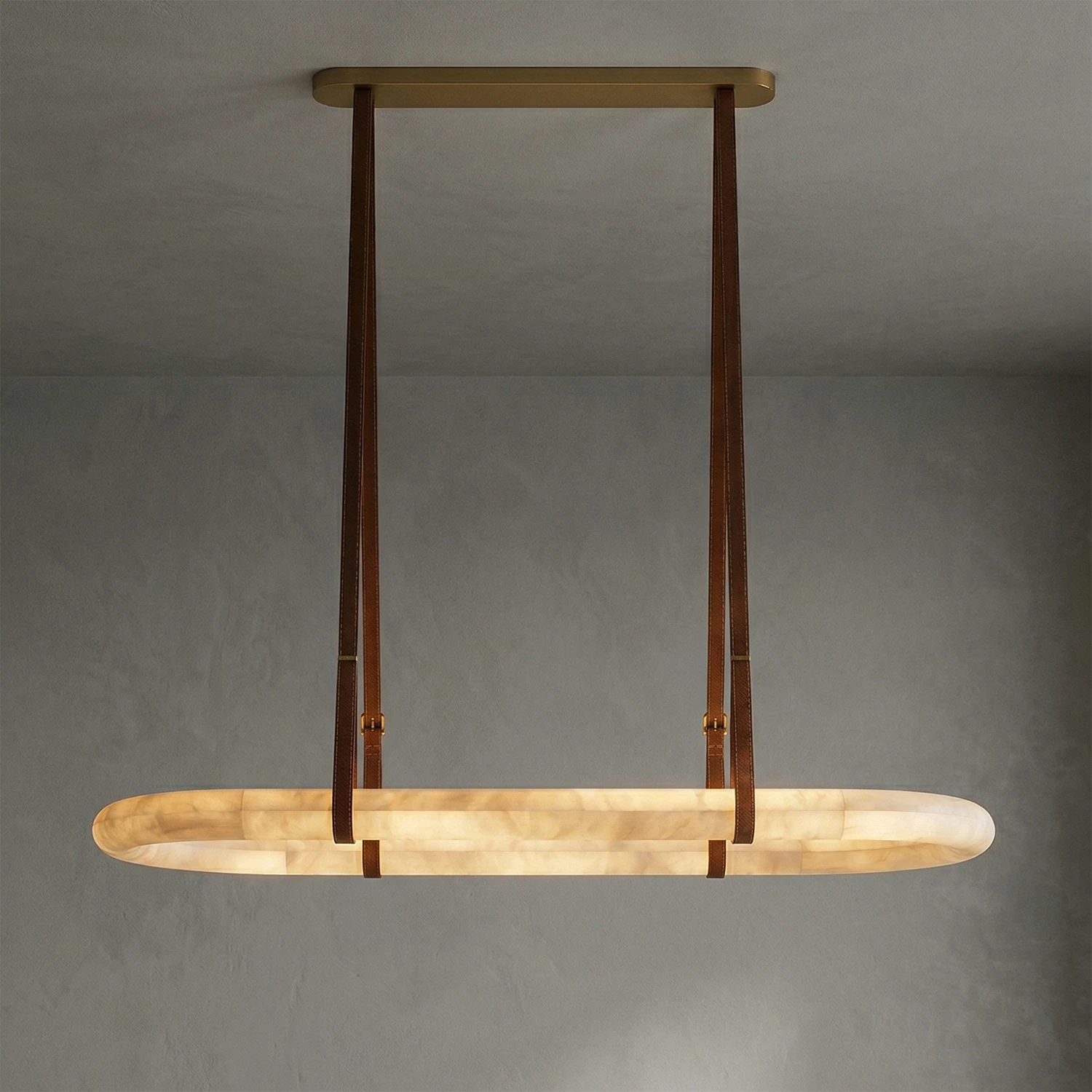 Alabaster Round Leather Chandelier - Atmospheric Linear Illumination | HoaiLamp