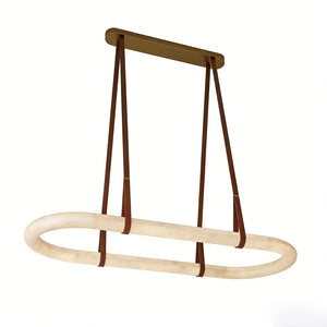 Alabaster Round Leather Chandelier - Grand Horizon Profile | HoaiLamp