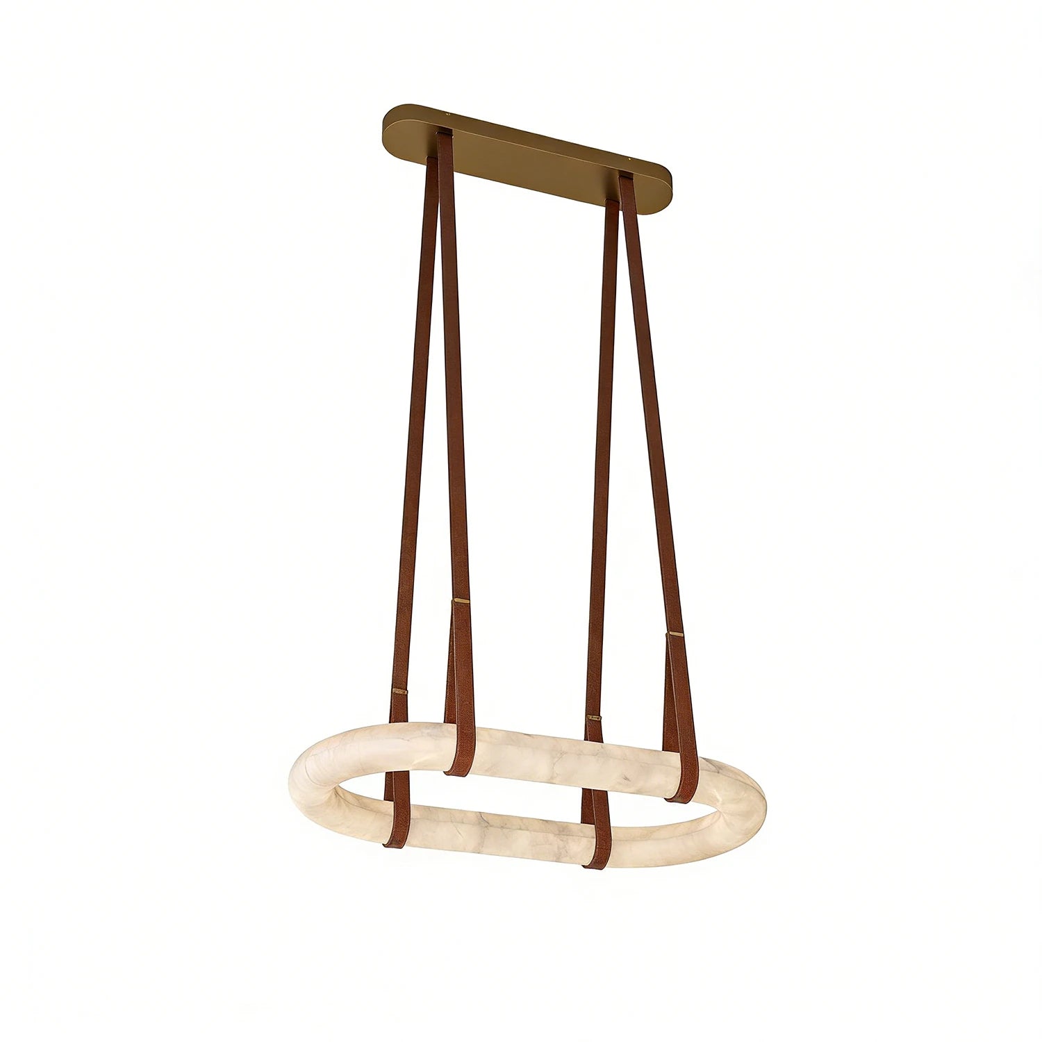Alabaster Round Leather Chandelier - Compact Ellipse Model | HoaiLamp