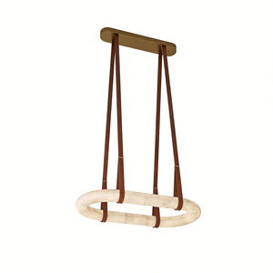 Alabaster Round Leather Chandelier - Compact Ellipse Model | HoaiLamp