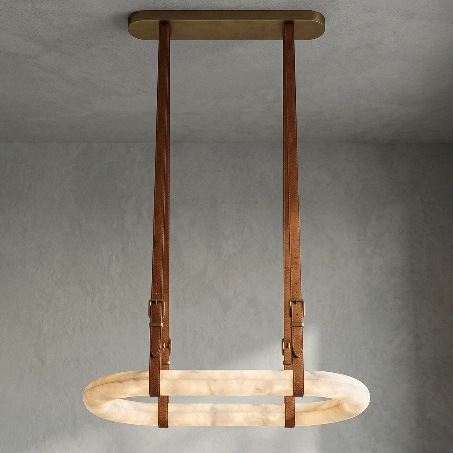 Alabaster Round Leather Chandelier - Warm Diffused Night Glow | HoaiLamp