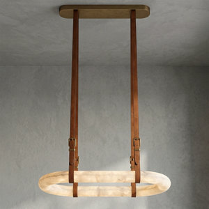 Alabaster Round Leather Chandelier - Warm Diffused Night Glow | HoaiLamp
