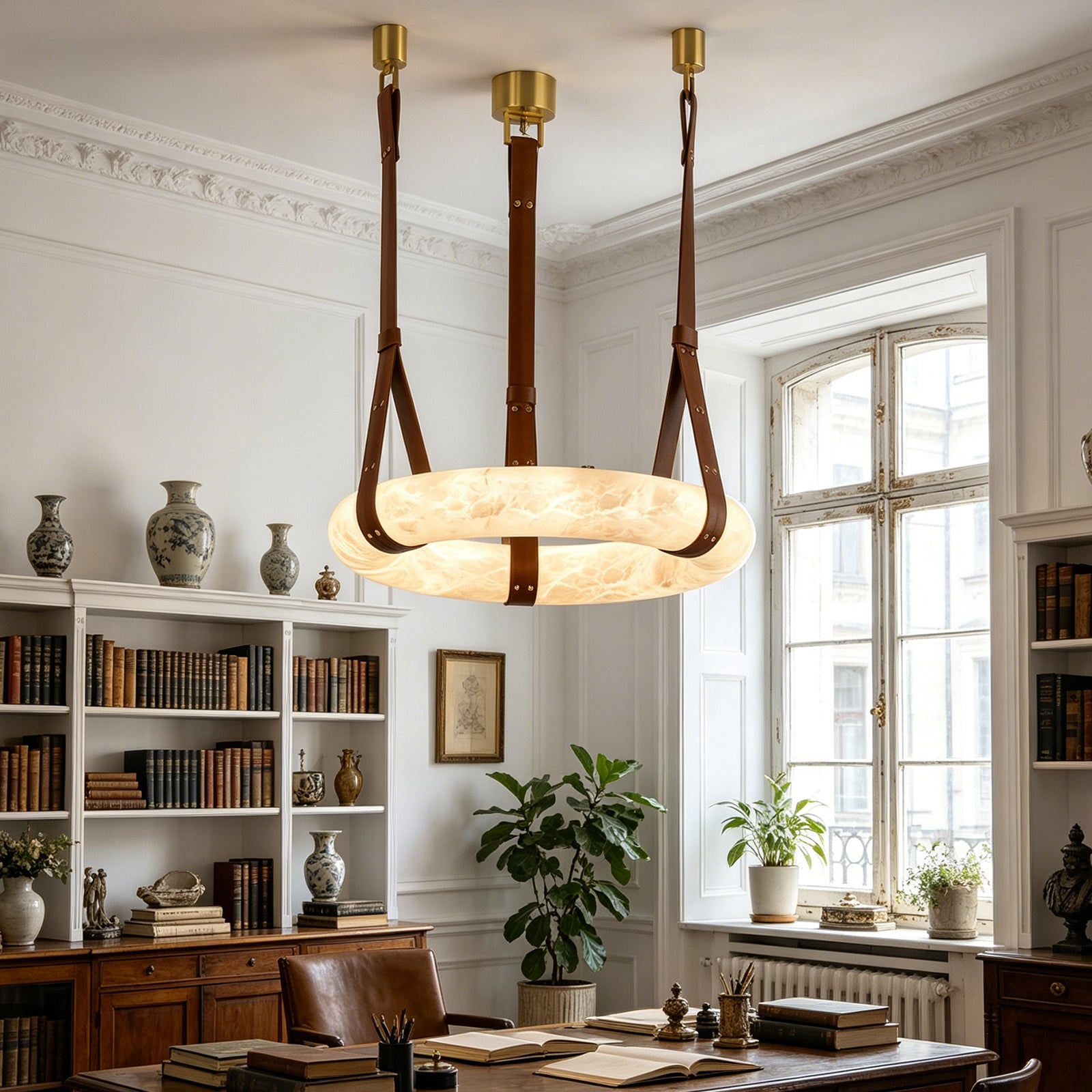 Alabaster Round Pendant - Intellectual Study Focus | HoaiLamp