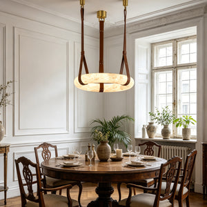 Alabaster Round Leather Pendant - Classic Formal Dining | HoaiLamp