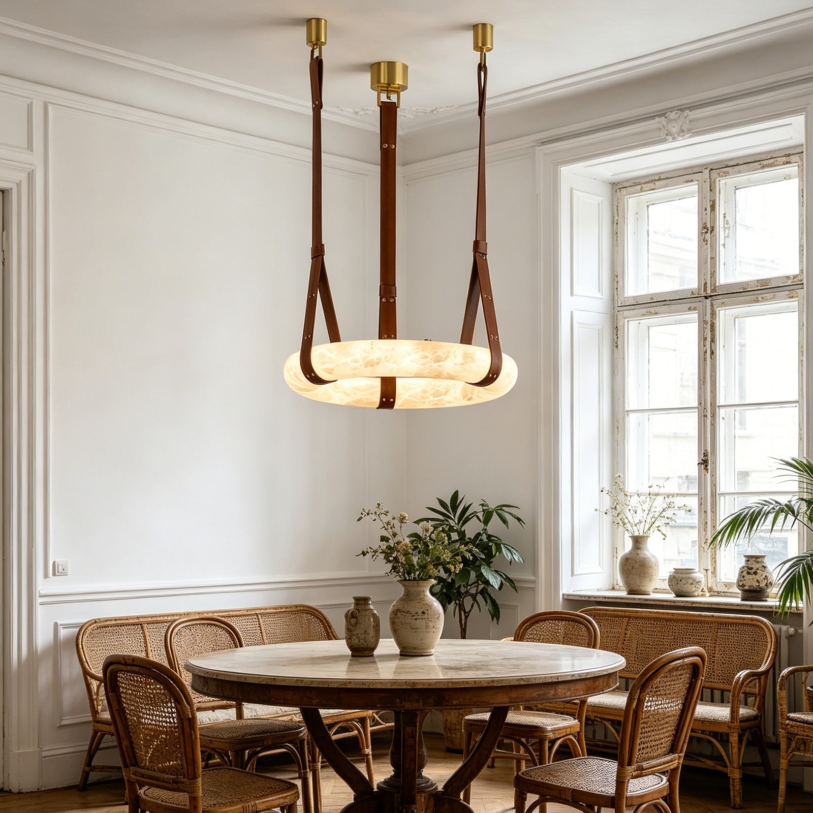 Alabaster Round Pendant - Sunlit Breakfast Nook | HoaiLamp