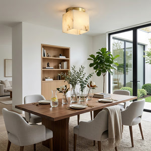 Alabaster Square Ceiling Light - Elegant Dining Room Upholstered Chairs Timber Table | HoaiLamp