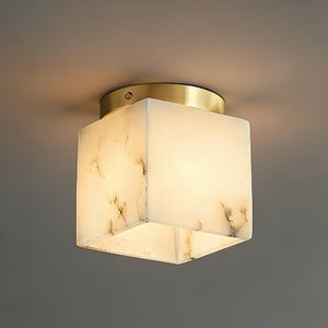 Alabaster Square Ceiling Light - Illuminated Standalone Stone Texture Brass Canopy | HoaiLamp
