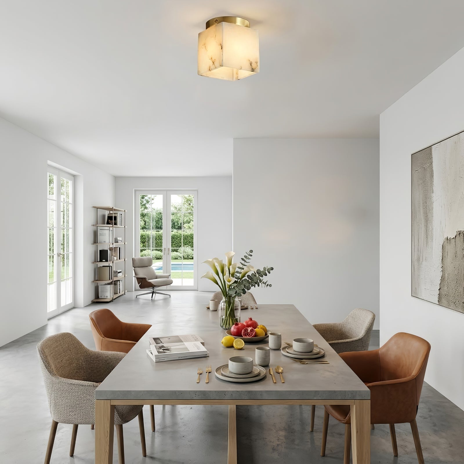 Alabaster Square Ceiling Light - Luxury Villa Dining Zone Panoramic Daylight Suite | HoaiLamp
