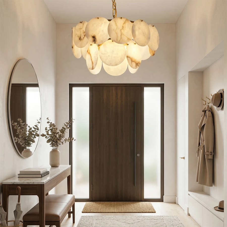 Alabaster Tiered Round Chandelier - Grand Foyer Entryway Luxury Statement Light | HoaiLamp