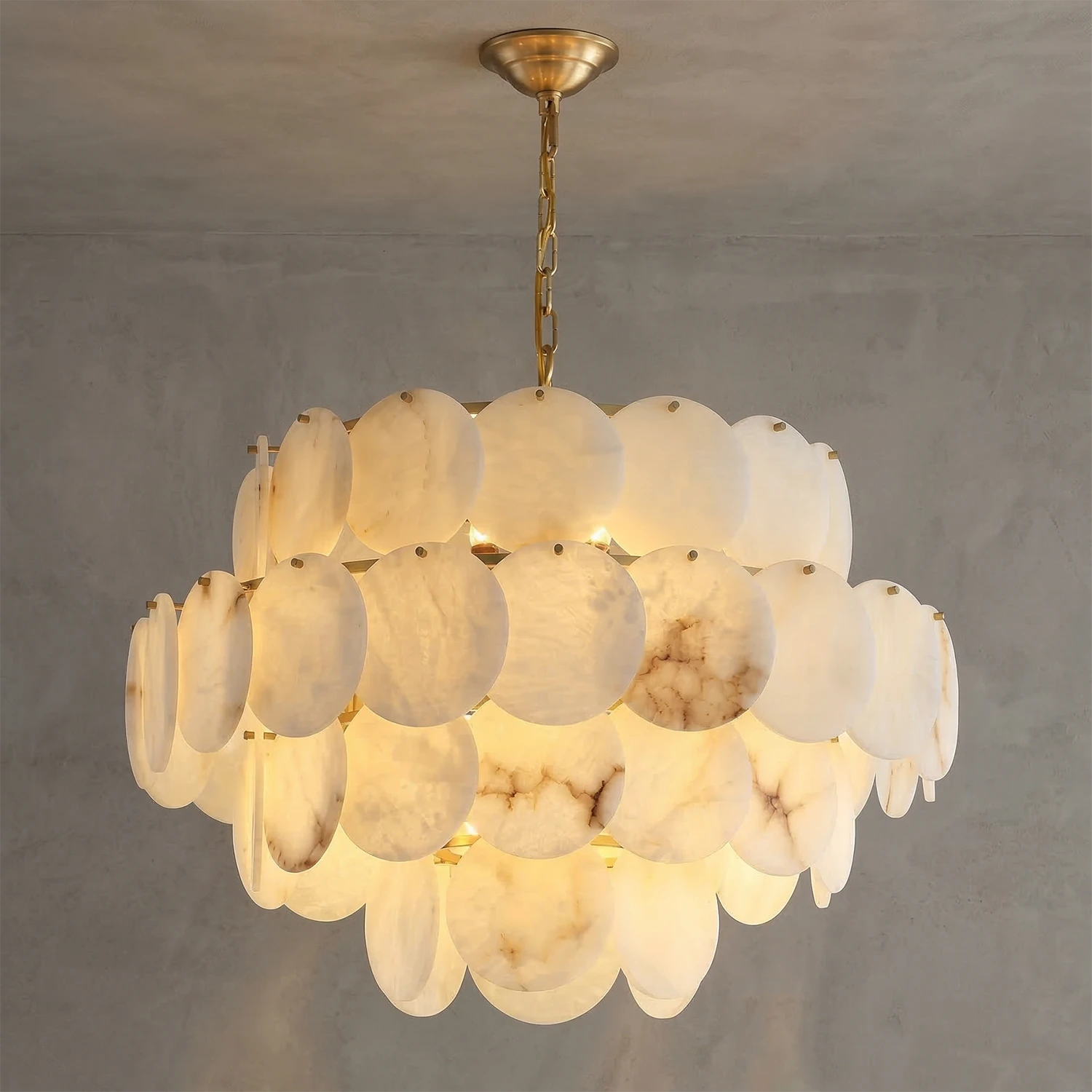 Alabaster Tiered Round Chandelier - Gray Wall Studio 4-Tier Ambient Glow | HoaiLamp