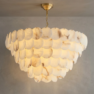 Alabaster Tiered Round Chandelier - Gray Wall Studio Grand 6-Tier High Ceiling Glow | HoaiLamp