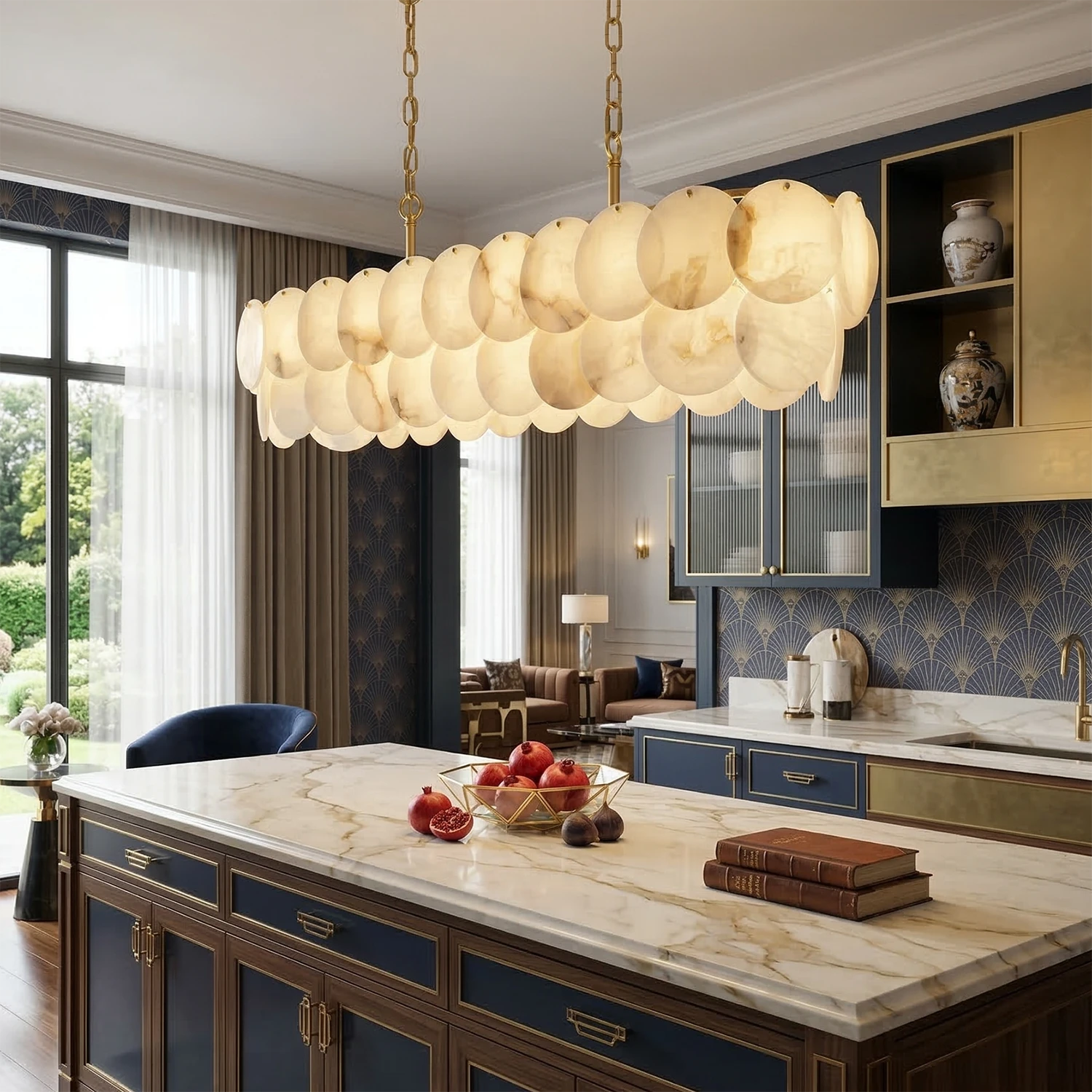 Alabaster Tiered Round Chandelier - Luxury Kitchen Island Statement Lighting | HoaiLamp