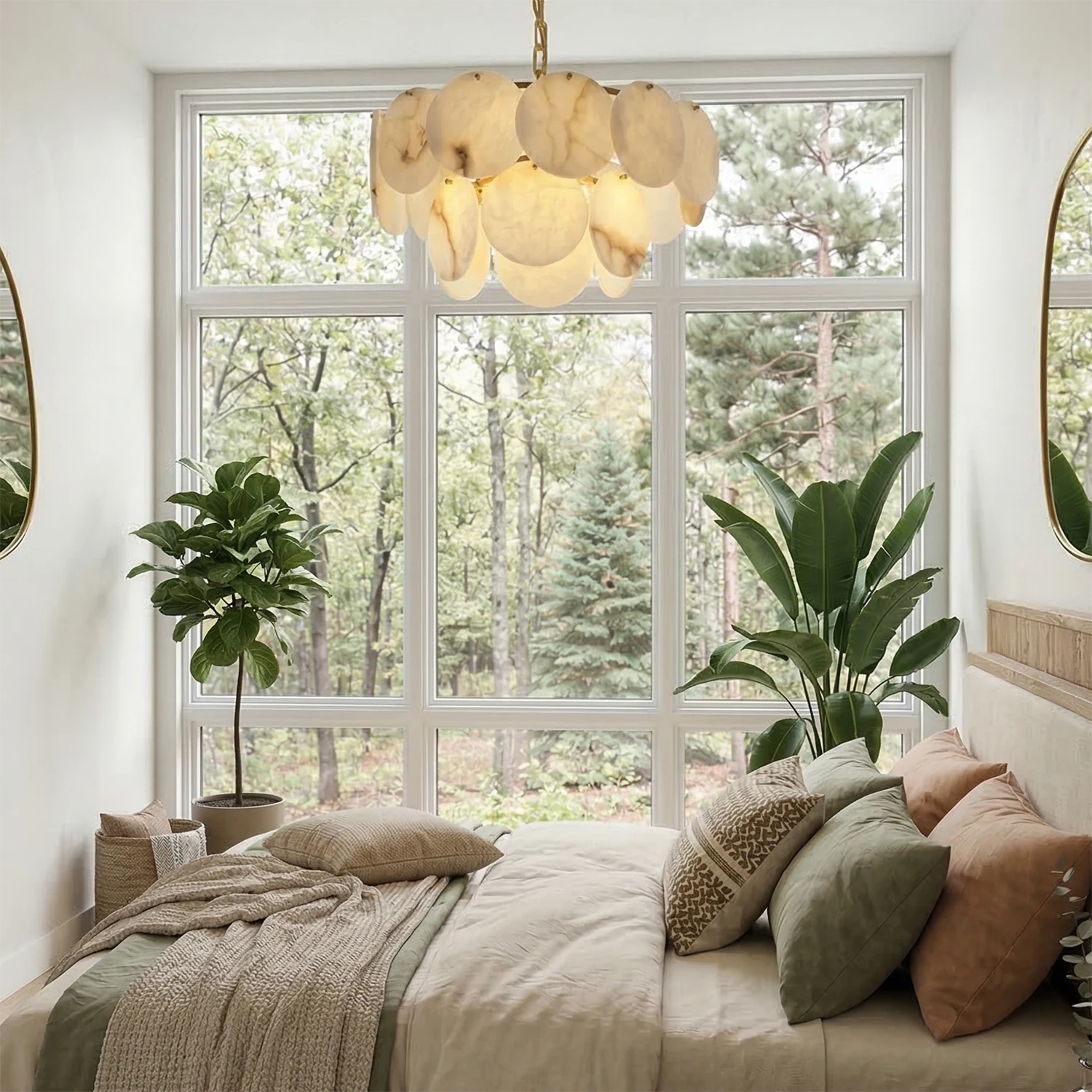 Alabaster Tiered Round Chandelier - Modern Bright Bedroom Overhead Chandelier | HoaiLamp