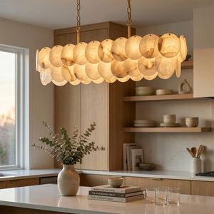 Alabaster Tiered Round Chandelier - Rustic Kitchen Counter Overhead Fixture | HoaiLamp