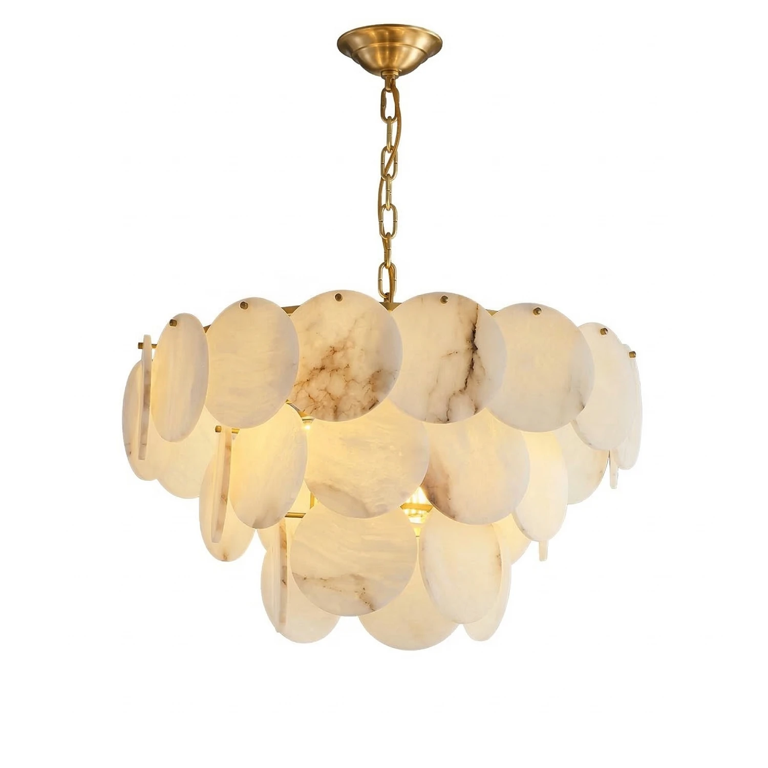 Alabaster Tiered Round Chandelier - White Background 3-Tier Layered Design | HoaiLamp