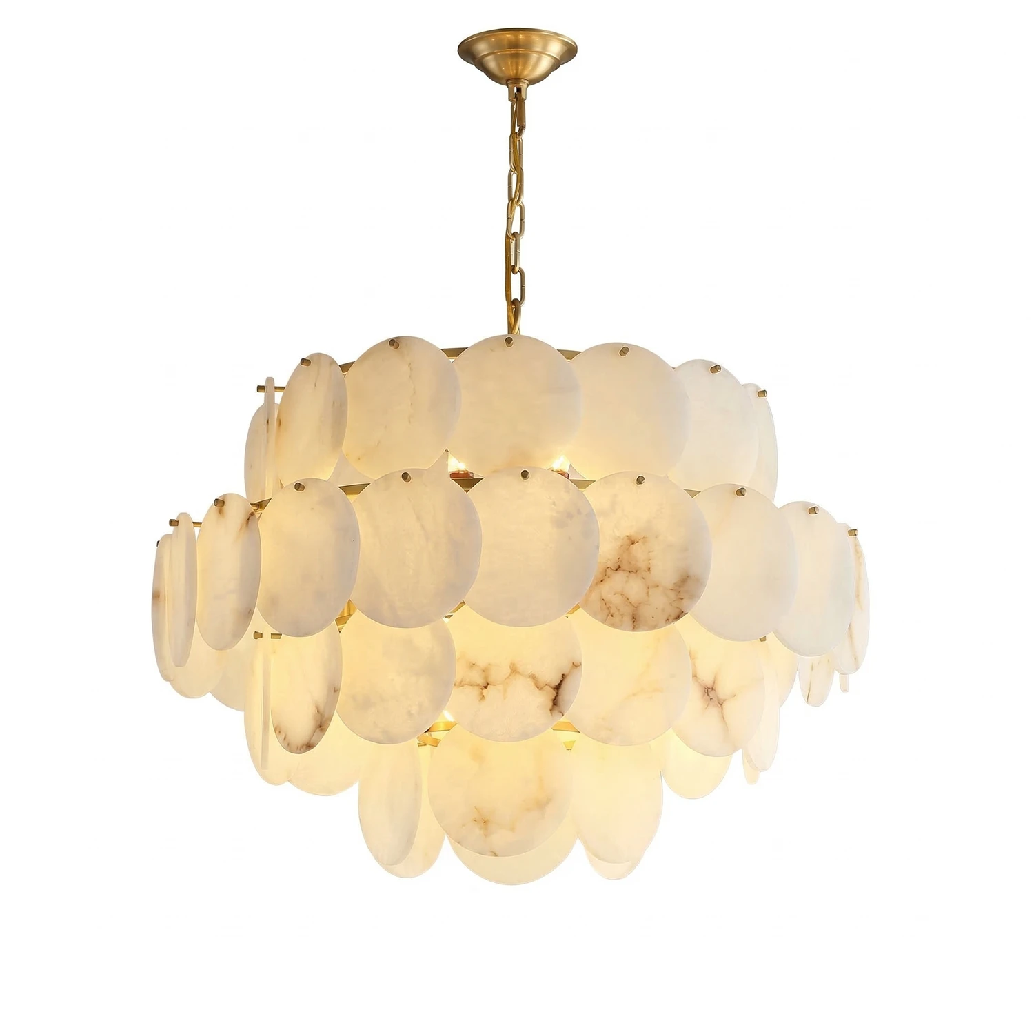 Alabaster Tiered Round Chandelier - White Background Large 4-Tier Luxury Spec | HoaiLamp