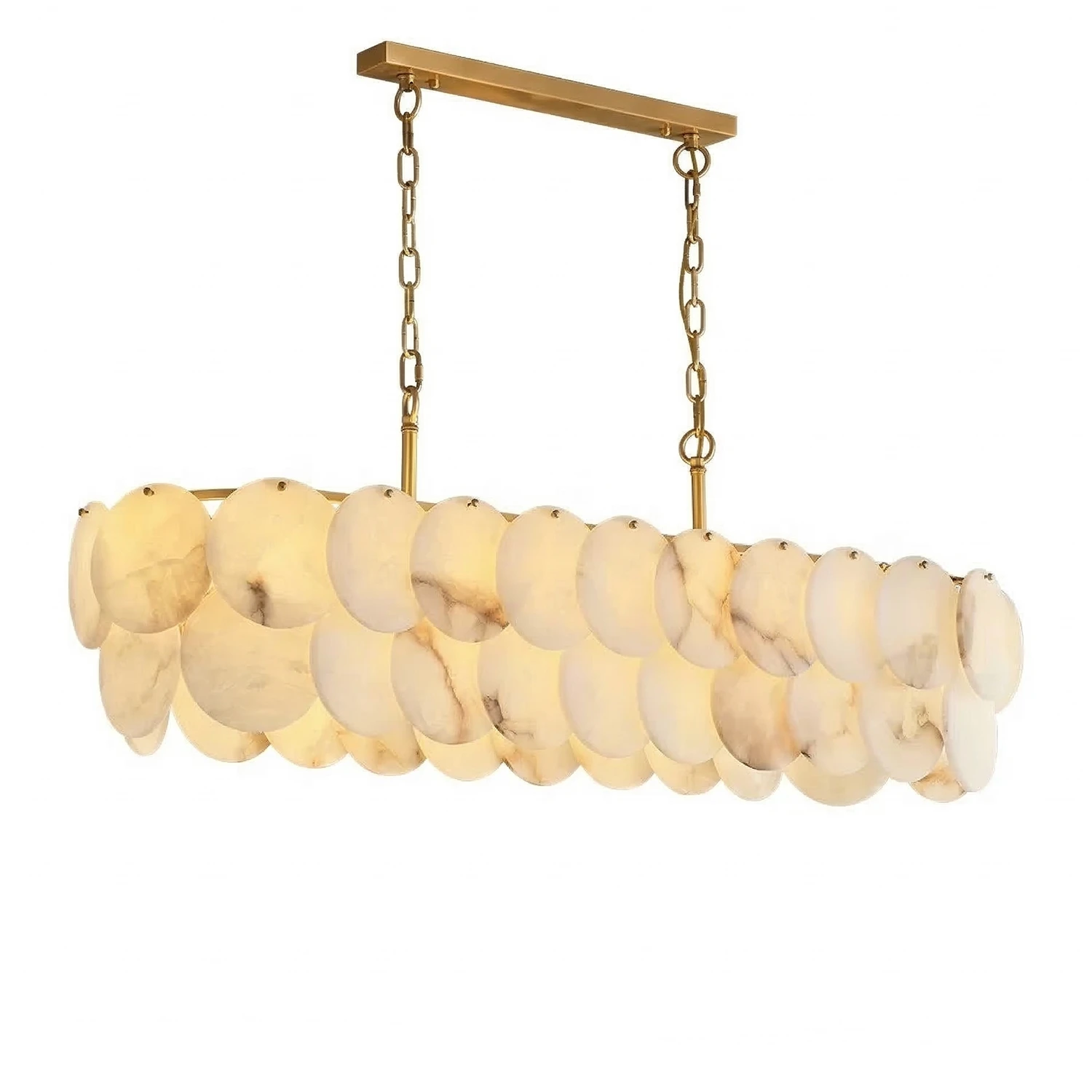 Alabaster Tiered Round Chandelier - White Background Rectangular Island Chandelier | HoaiLamp