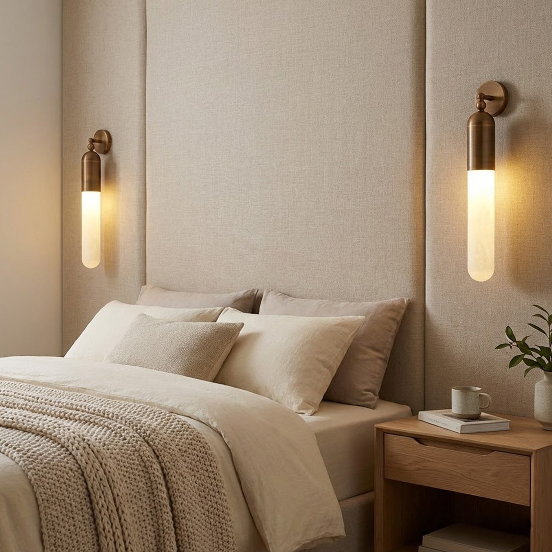 Alabaster Tube Wall Sconce - Cozy Bedroom Bedside Nightstand Warm Lighting | HoaiLamp