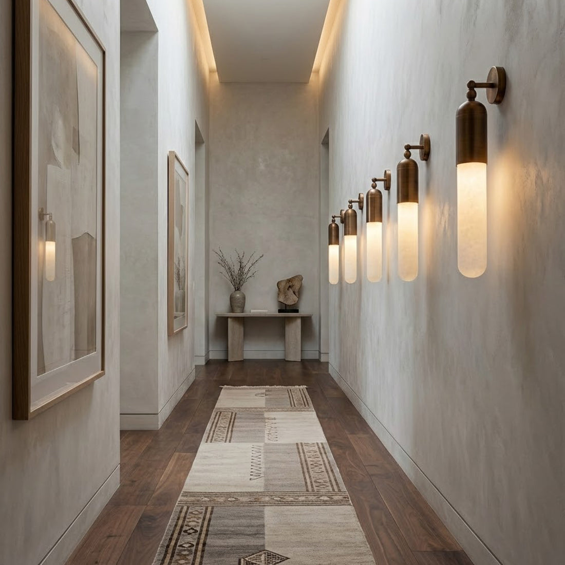 Alabaster Tube Wall Sconce - Luxury Hallway Corridor Linear Matrix Perspective | HoaiLamp