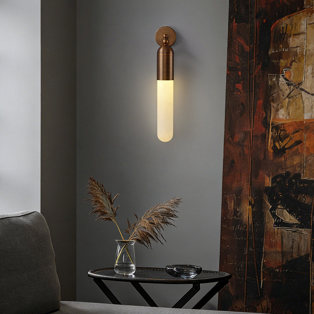 Alabaster Tube Wall Sconce - Moody Living Room Corner Abstract Art | HoaiLamp