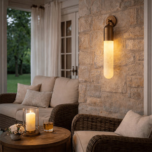 Alabaster Tube Wall Sconce - Covered Outdoor Patio Rustic Stone Wall Lounge | HoaiLamp
