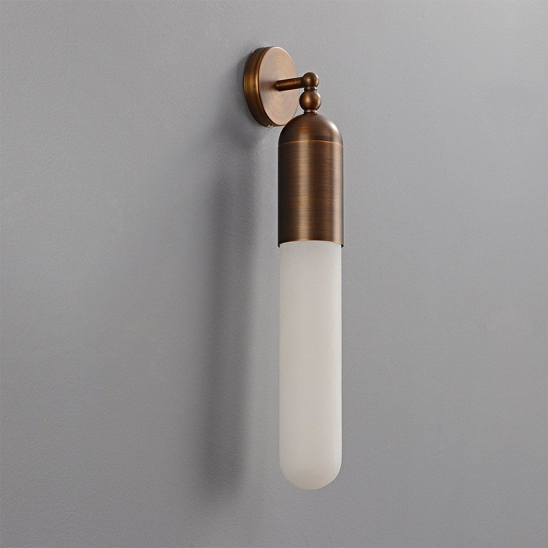 Alabaster Tube Wall Sconce - Studio Grey Background Angled Unlit Profile | HoaiLamp