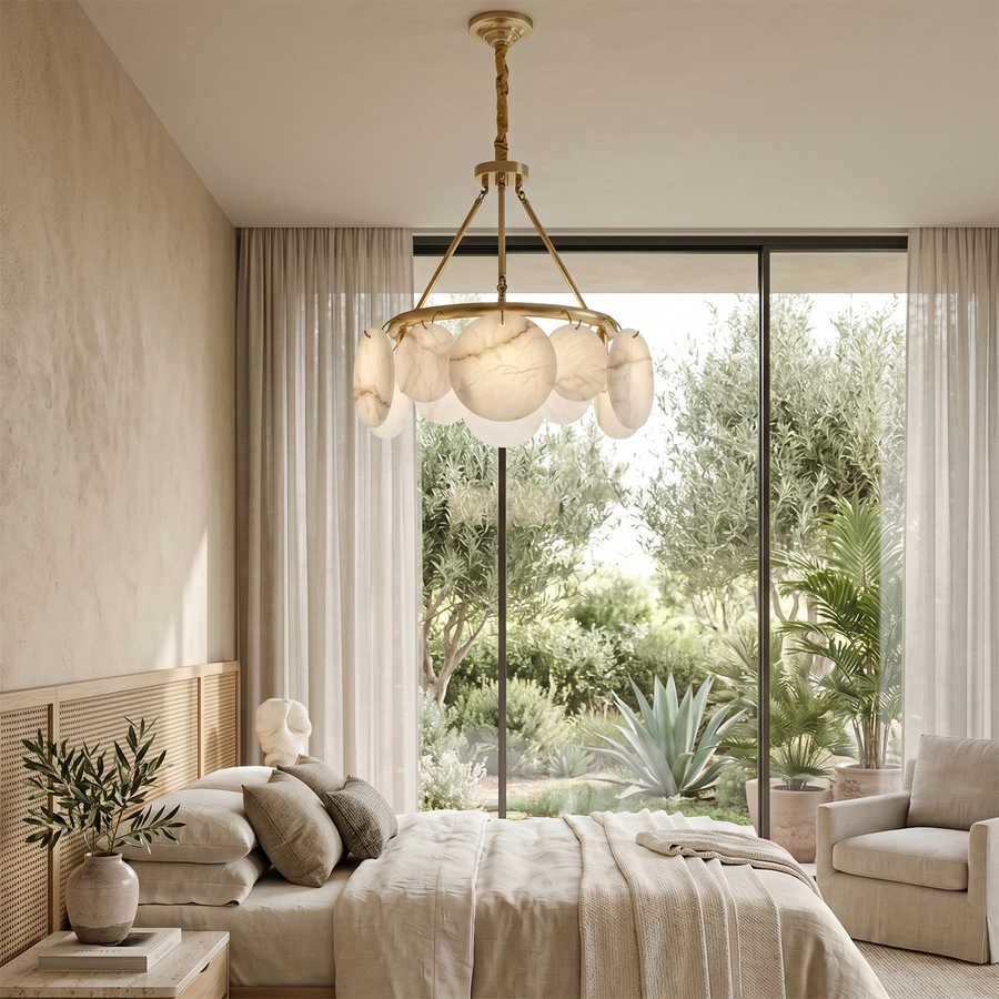 Alba Natural Alabaster Disc Chandelier | Hoailamp
