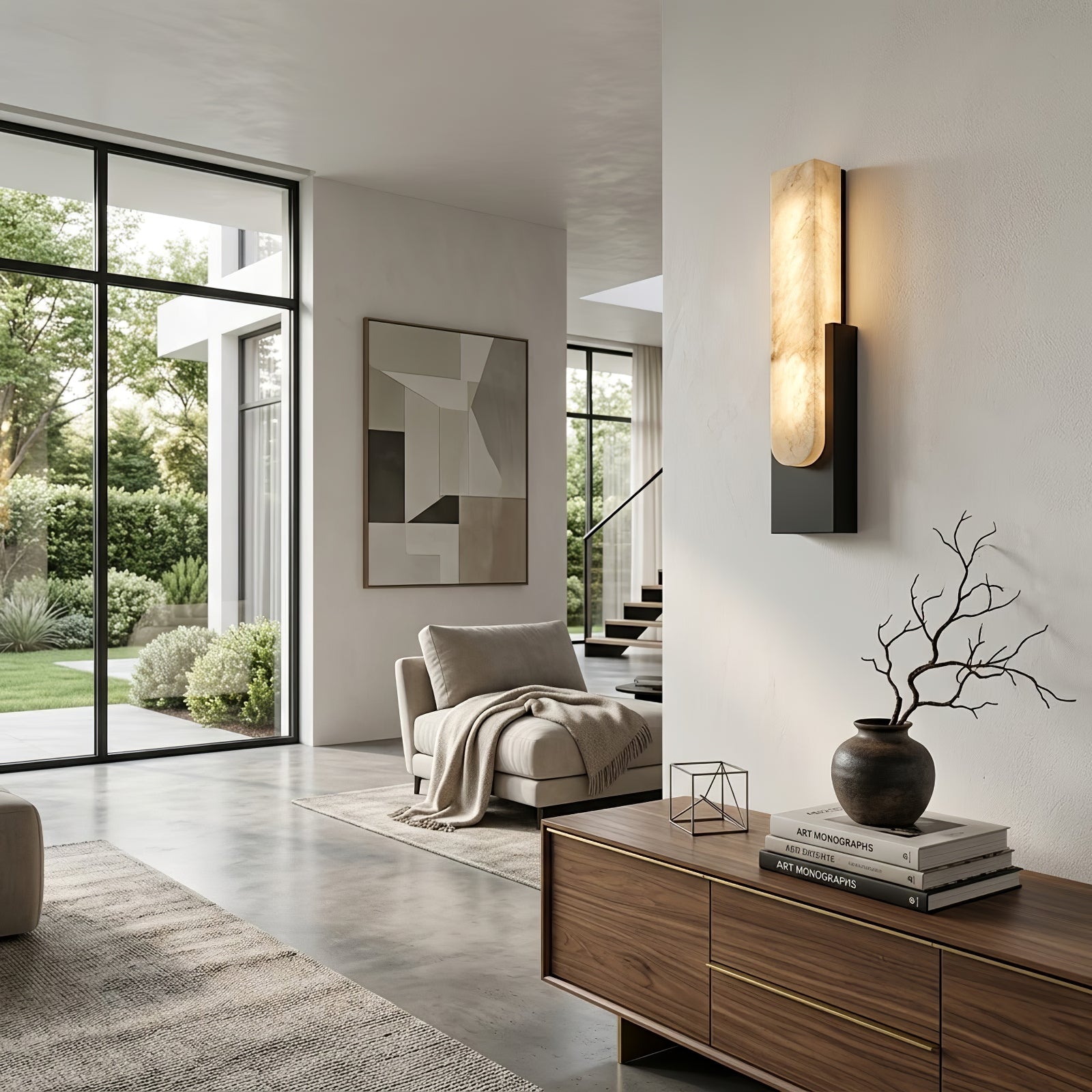 Alberta Brass Marble Wall Light - Open Concept Studio Lounge Minimalist Architectural Wall | HoaiLamp