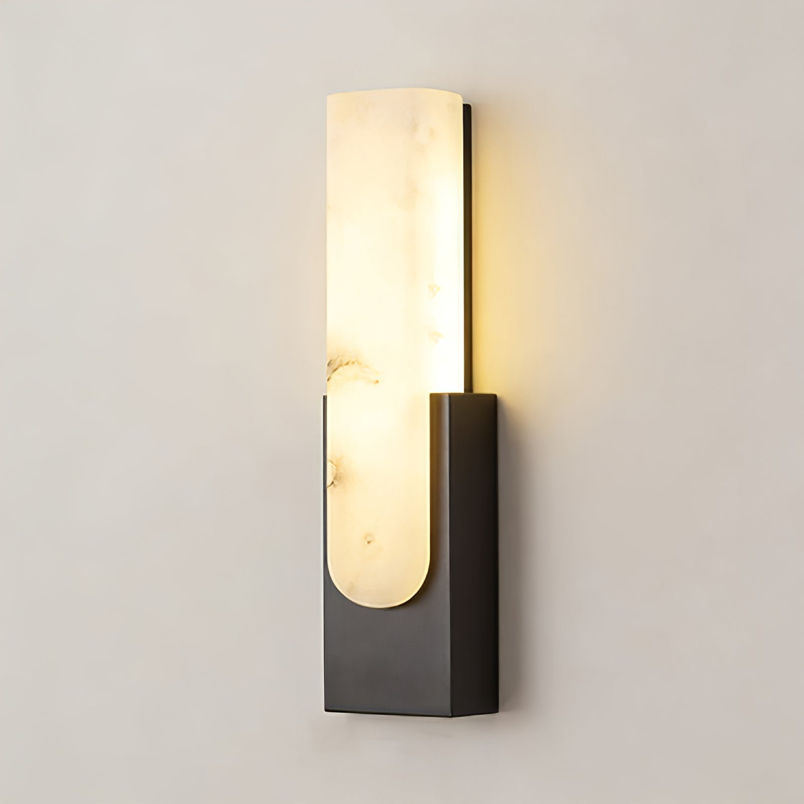 Alberta Brass Marble Wall Light - Standalone Matte Black Housing Translucent Stone Vein | HoaiLamp