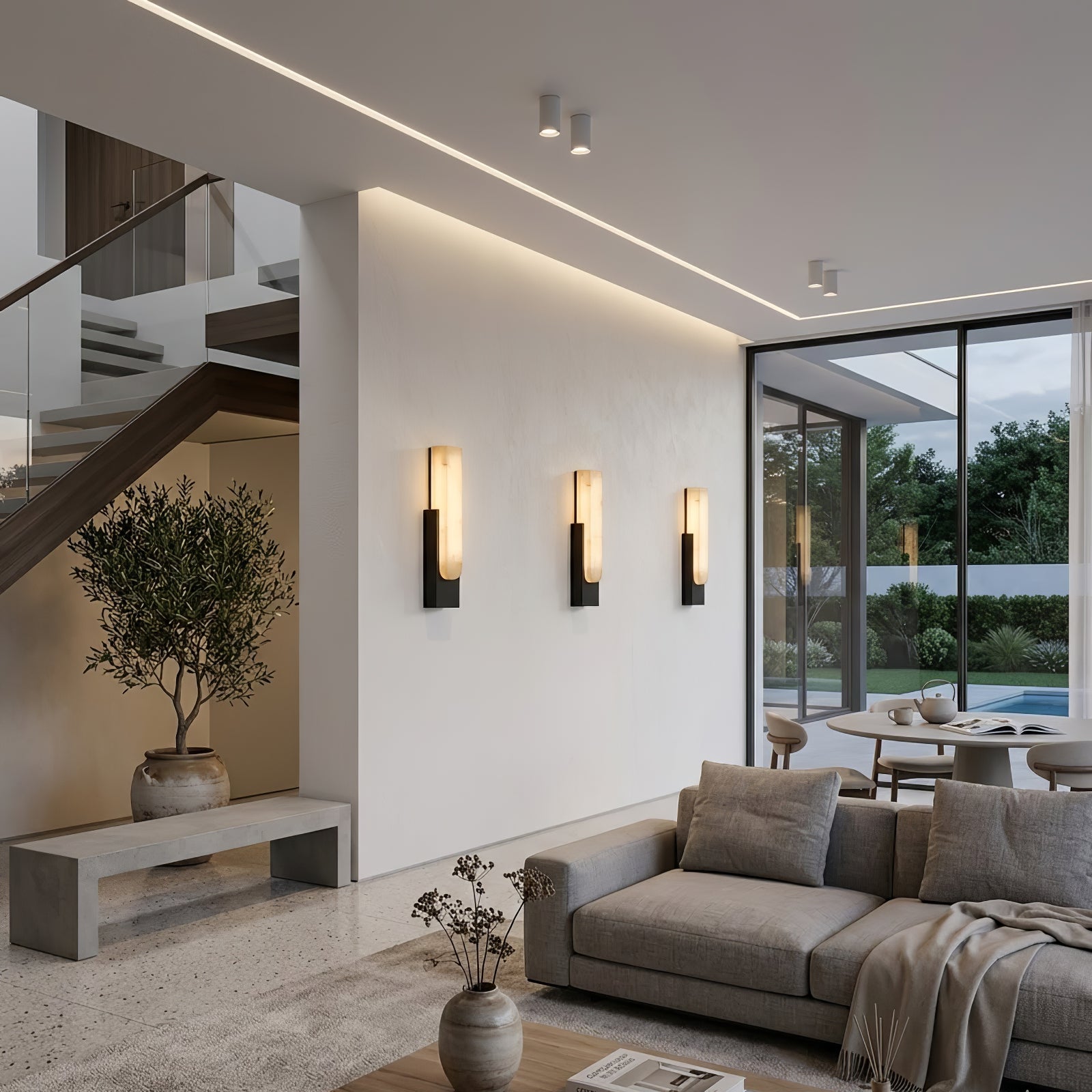 Alberta Brass Marble Wall Light - Trio Linear Villa Staircase Wall Linear Light Strip | HoaiLamp