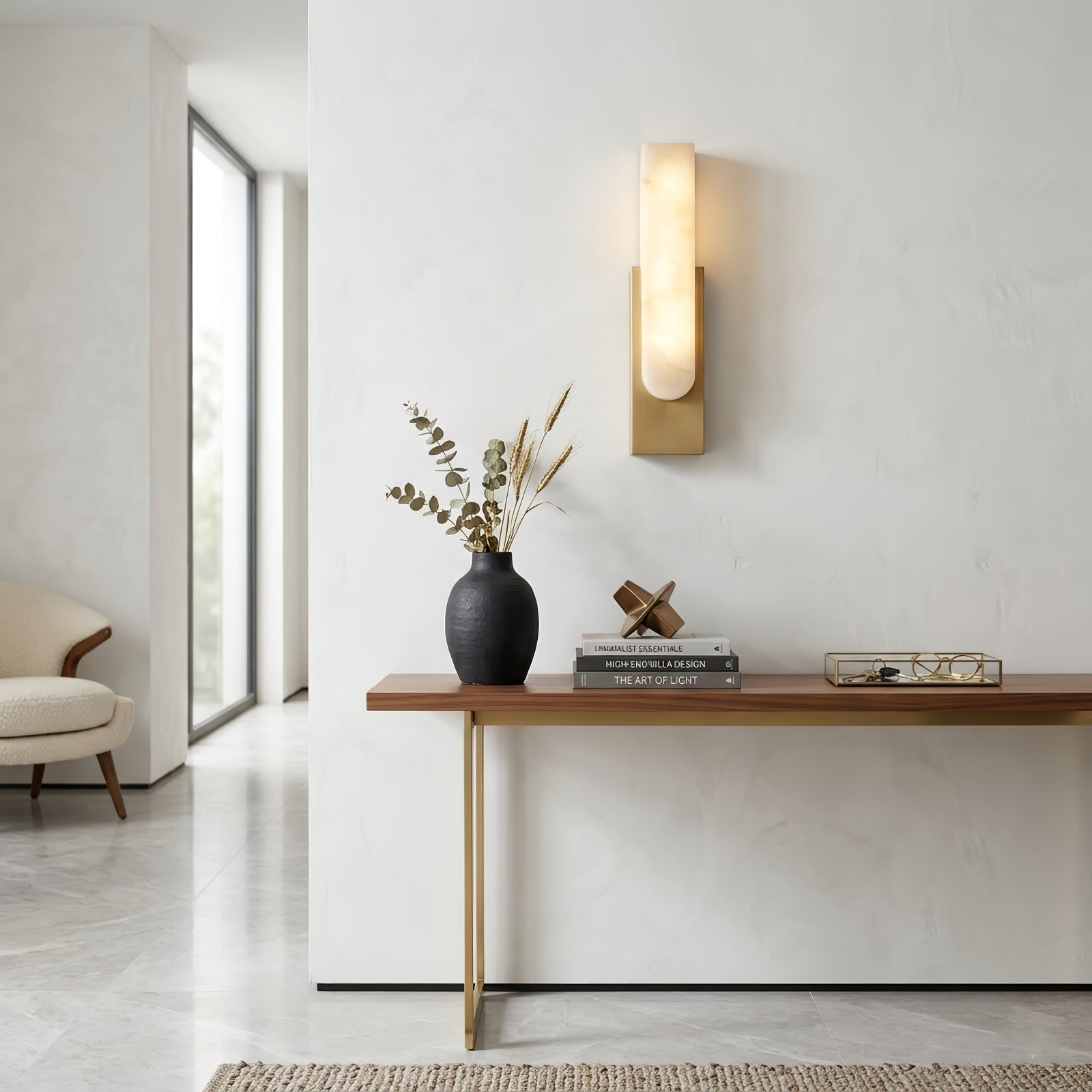 Alberta Brass Marble Wall Light - Minimalist Hallway Styling | HoaiLamp