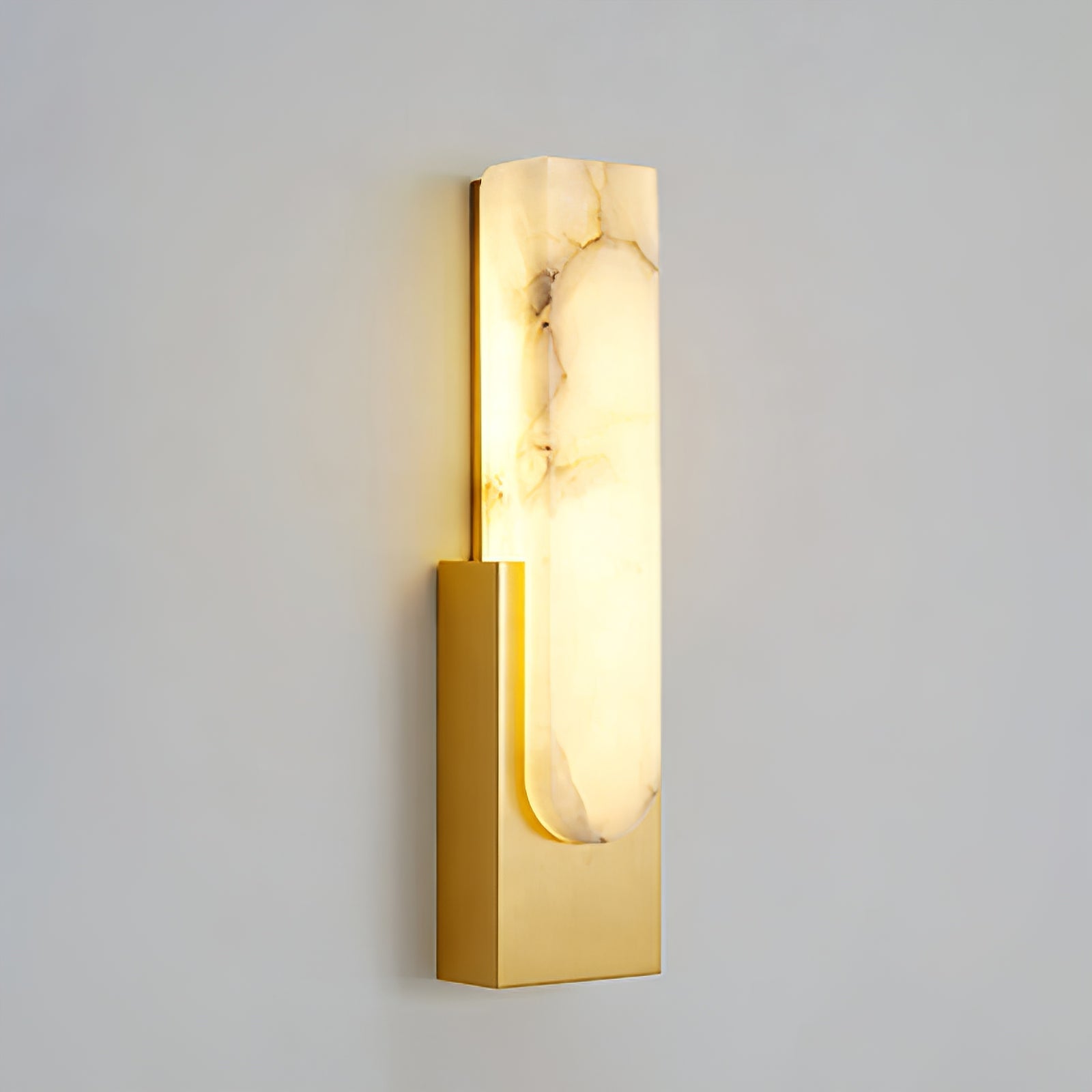 Alberta Brass Marble Wall Light - Standalone Brushed Gold Hardware Translucent Stone Vein | HoaiLamp