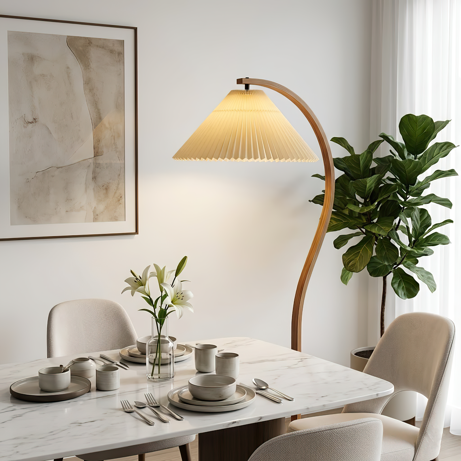 Arc Bentwood Floor Lamp - Elegant Dining Room Table Ambiance | HoaiLamp