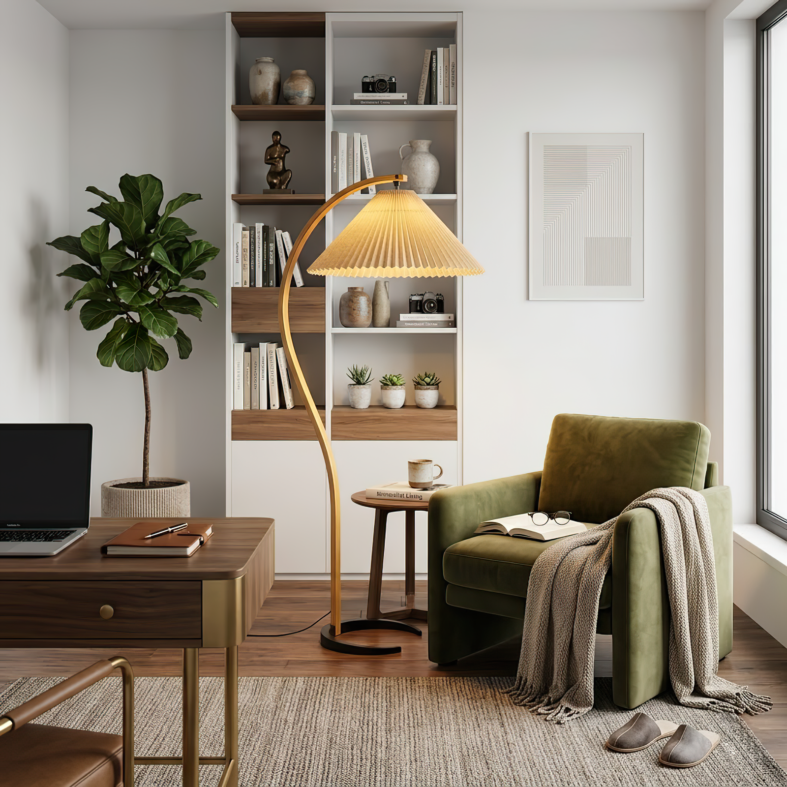 ArArc Bentwood Floor Lamp - Olive Green Accent Chair Study Nook | HoaiLamp