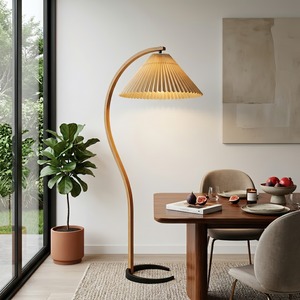 Arc Bentwood Floor Lamp - Casual Dining Area Pleated Shade | HoaiLamp