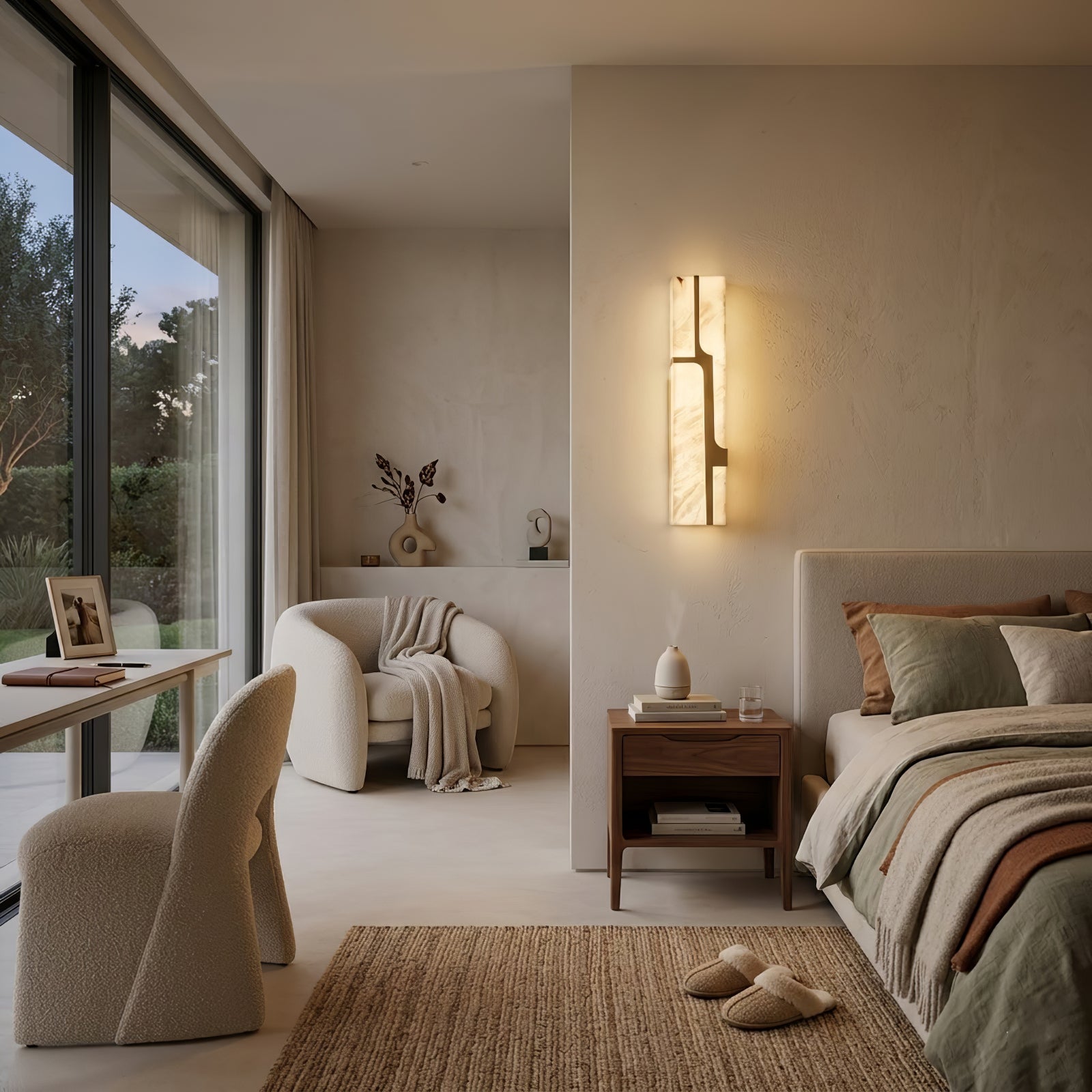 Ariel Modern Alabaster Column Sconce - Airy Bedroom Window Side Wall Ambient Light | HoaiLamp