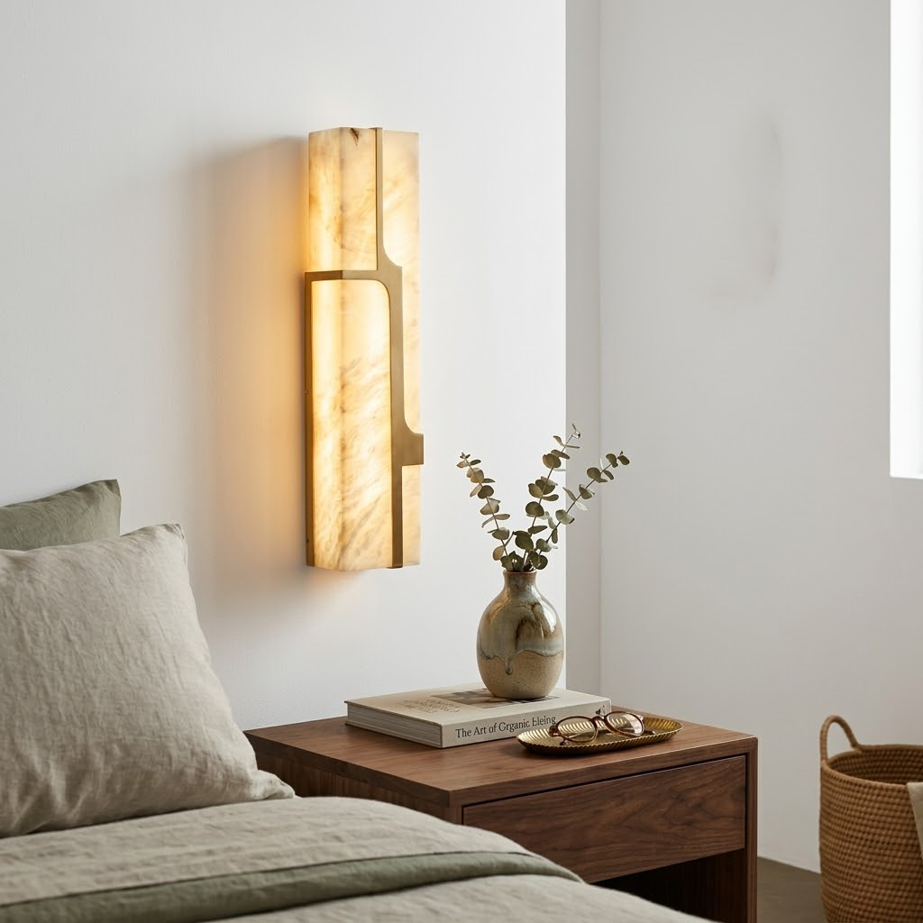 Ariel Modern Alabaster Column Sconce - Cozy Bedroom Bedside Reading Nightlight | HoaiLamp
