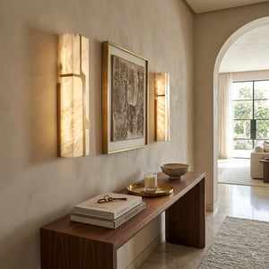 Ariel Modern Alabaster Column Sconce - Minimalist Hallway Corridor Console Table Layout | HoaiLamp