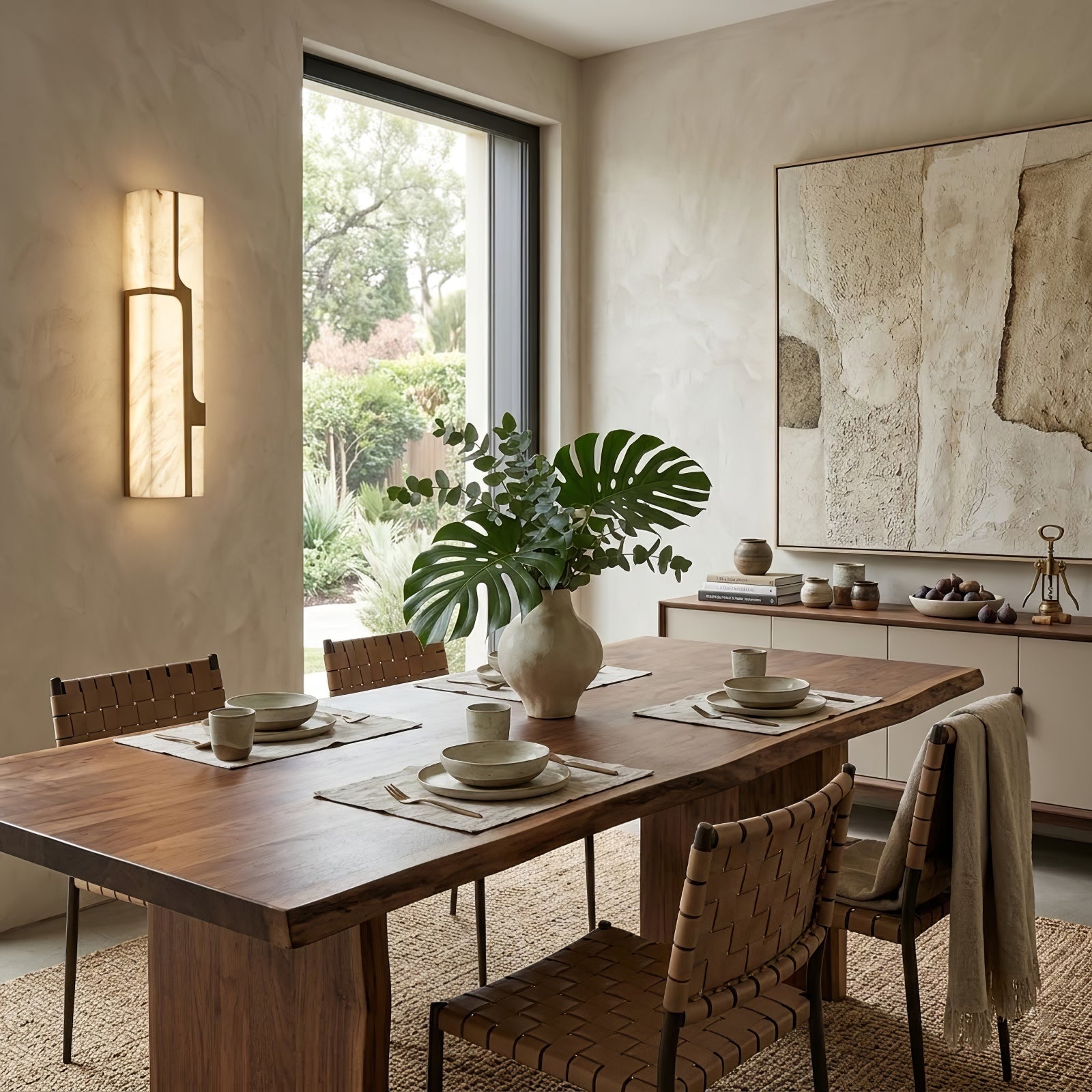 Ariel Modern Alabaster Column Sconce - Organic Modern Dining Room Fine Wood Furniture | HoaiLamp