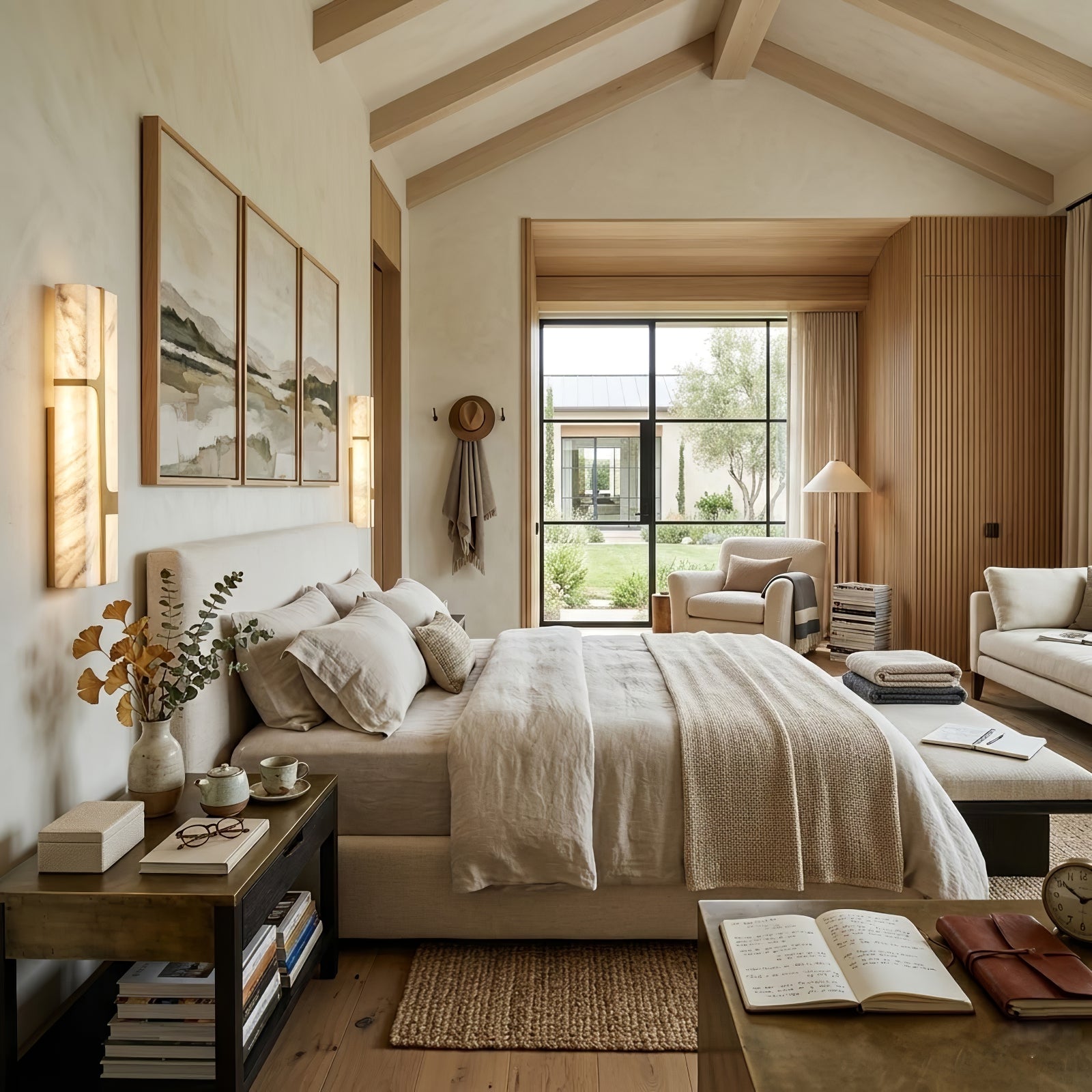 Ariel Modern Alabaster Column Sconce - Rustic Luxury Bedroom Wooden Beams Decor | HoaiLamp