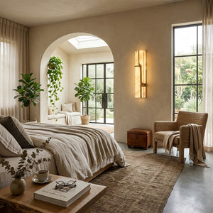 Ariel Modern Alabaster Column Sconce - Wabi Sabi Master Bedroom Lounge Area Accent | HoaiLamp