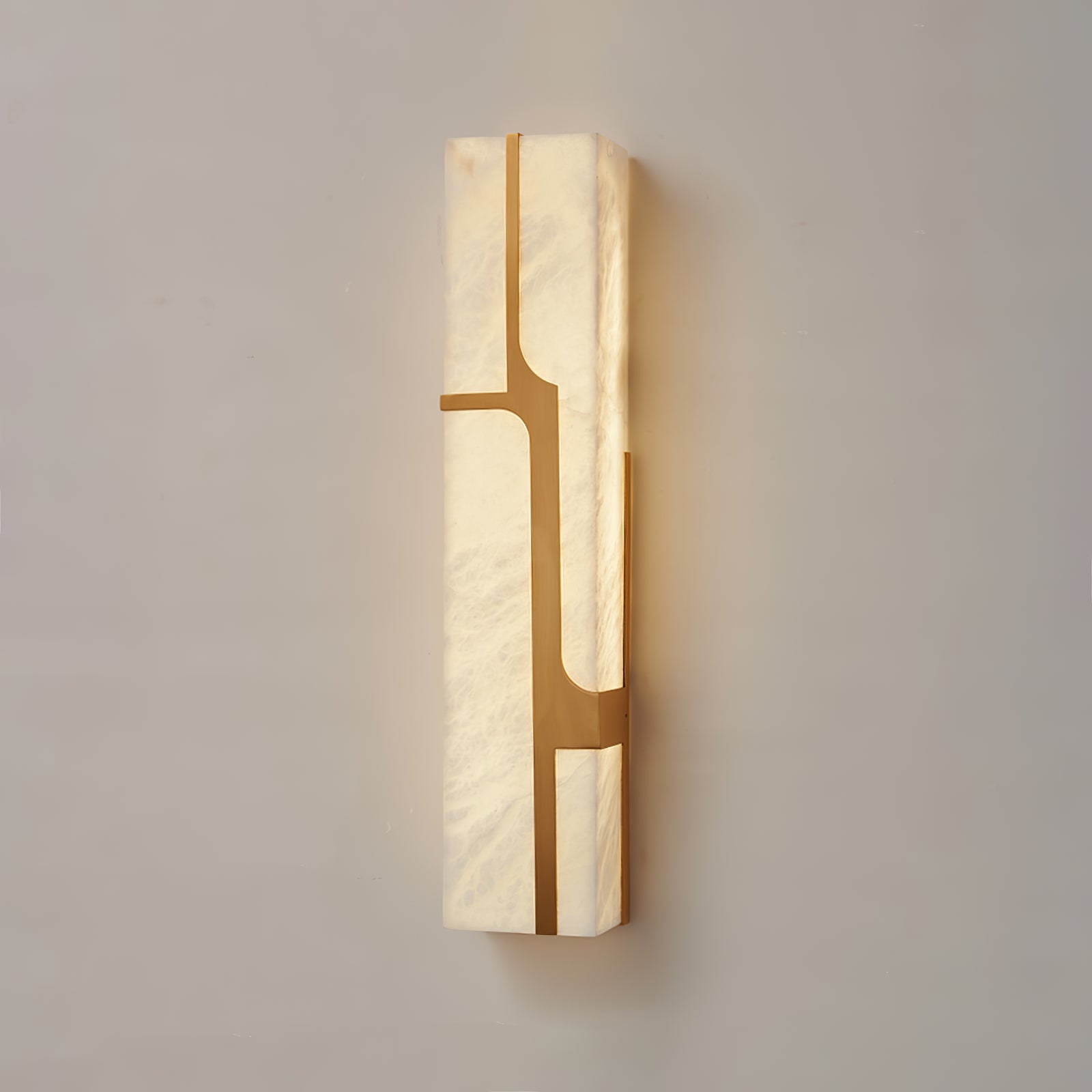 Ariel Modern Alabaster Column Sconce - White Background Geometric Asymmetric Metal Trim | HoaiLamp