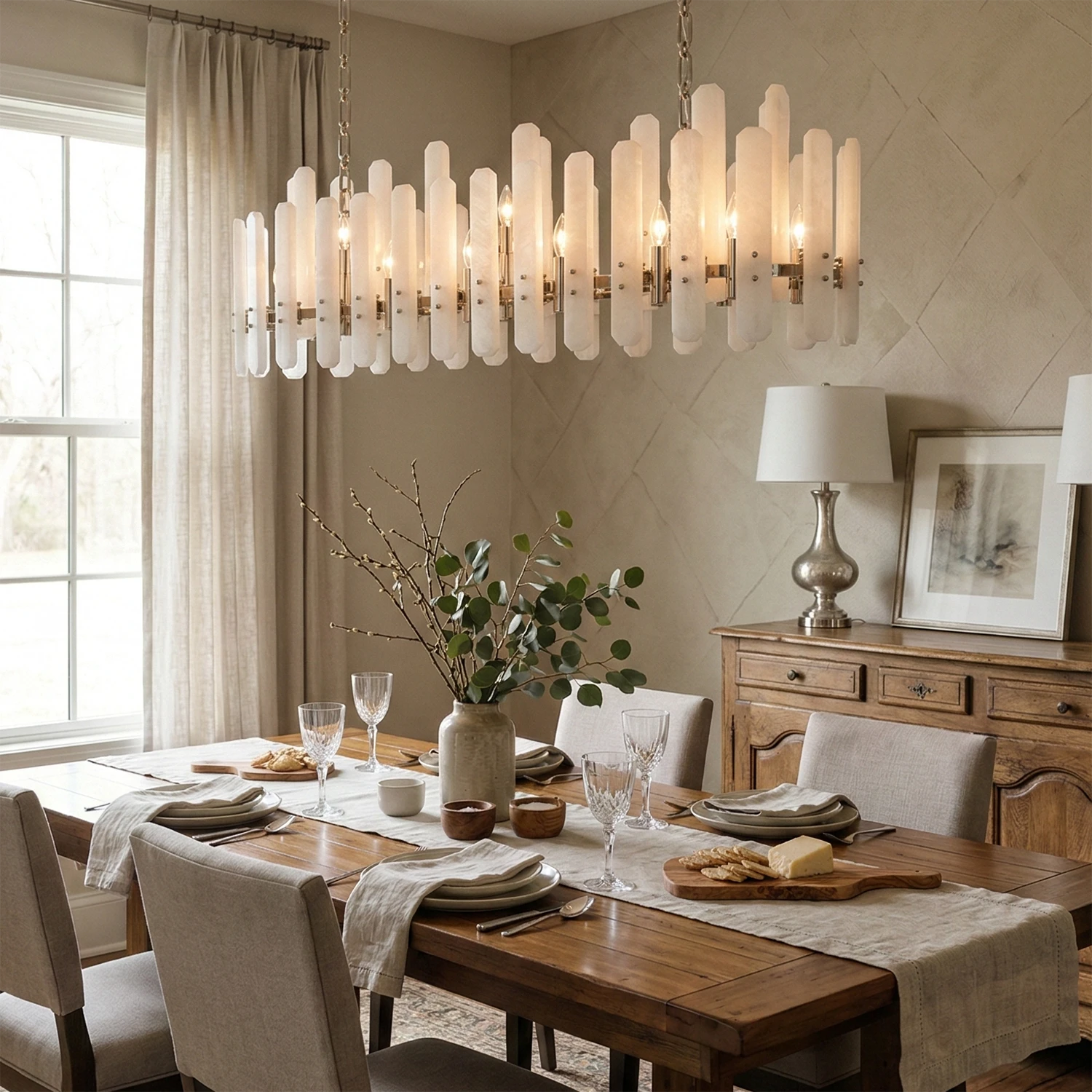 Artisanal Alabaster Large Chandelier - Cozy Cottage Dining Table | HoaiLamp