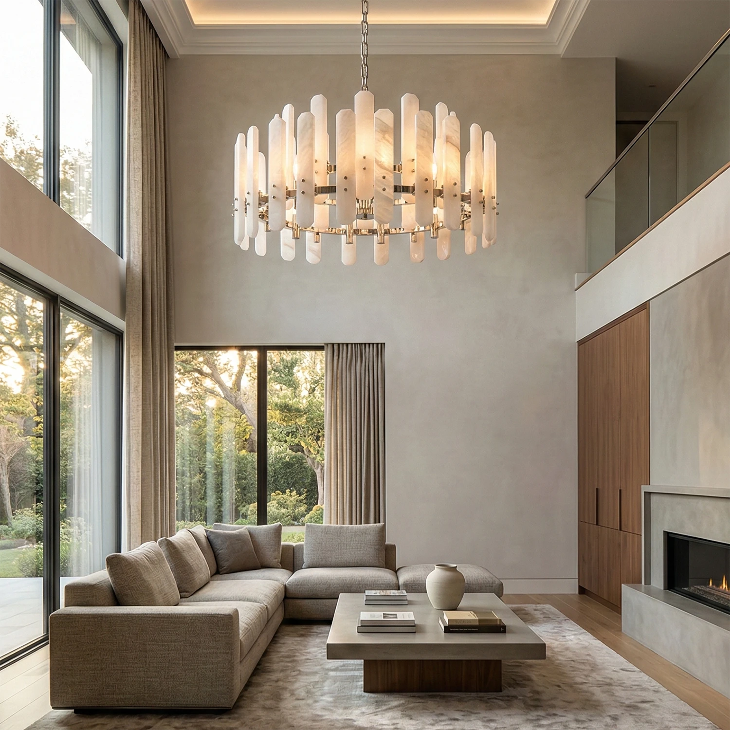 Artisanal Alabaster Large Chandelier - Double-Height Ceiling Great Room | HoaiLamp