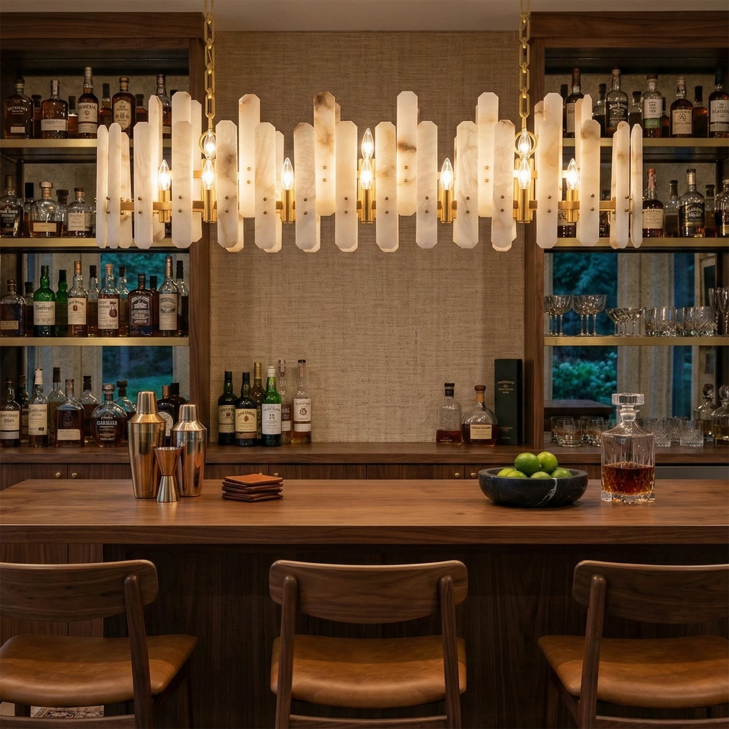 Artisanal Alabaster Large Chandelier - Executive Home Bar Linear Fixture | HoaiLamp