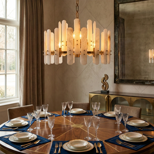 Artisanal Alabaster Large Chandelier - Formal Dining Table Statement Light | HoaiLamp