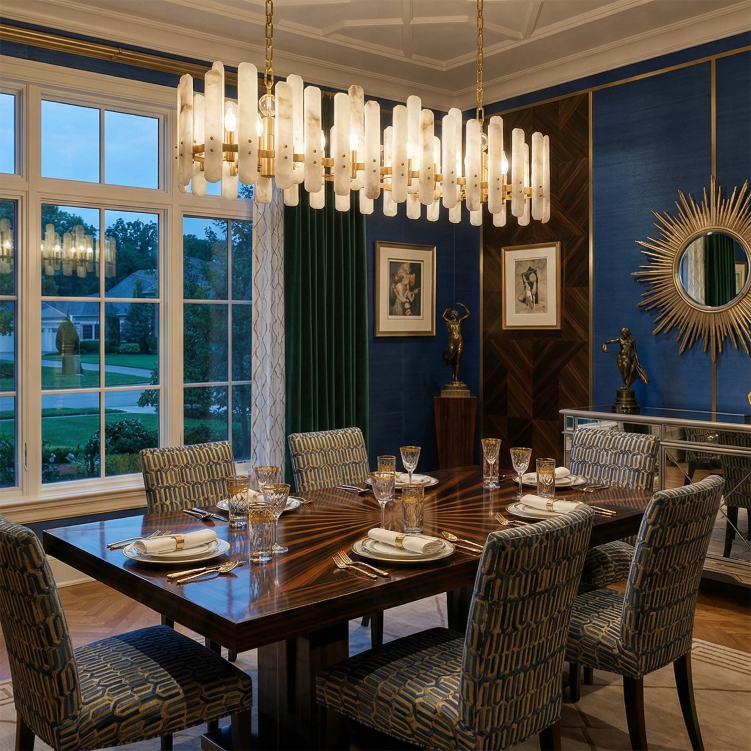 Artisanal Alabaster Large Chandelier - Grand Rectangular Dining Room | HoaiLamp